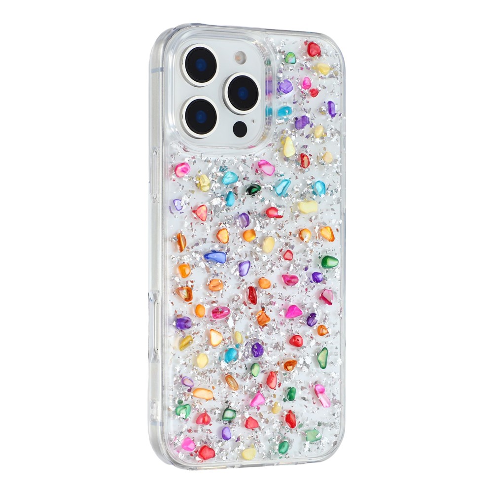 JAUCASE For iPhone 16 Pro Case Natural Colorful Stone Epoxy TPU PC Phone Back Cover - White
