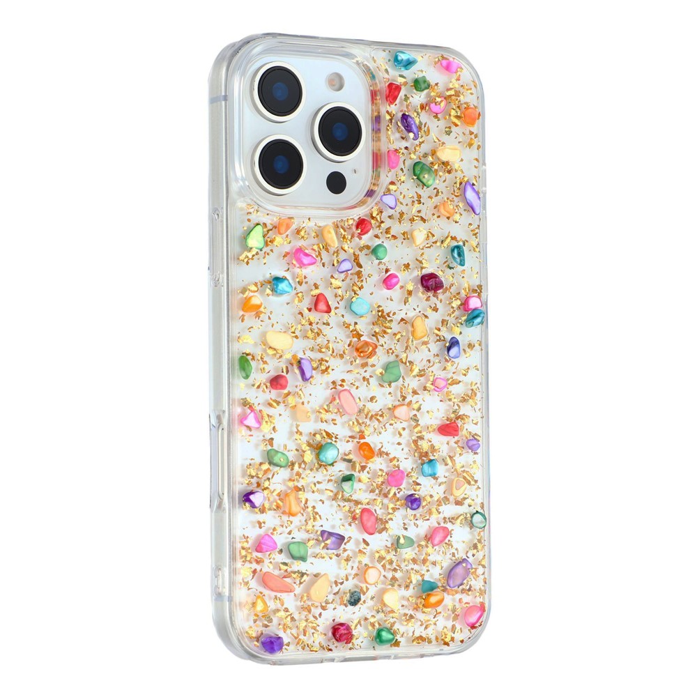 JAUCASE For iPhone 16 Pro Max Case Natural Colorful Stone Epoxy TPU PC Phone Back Cover - Gold