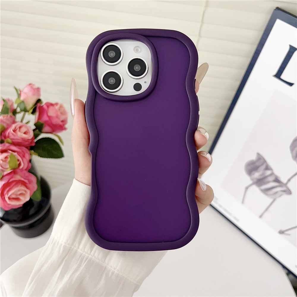 For iPhone 16 Pro Max Case Curly Wave Frame TPU + PC Skin-Touch Translucent Phone Cover - Purple