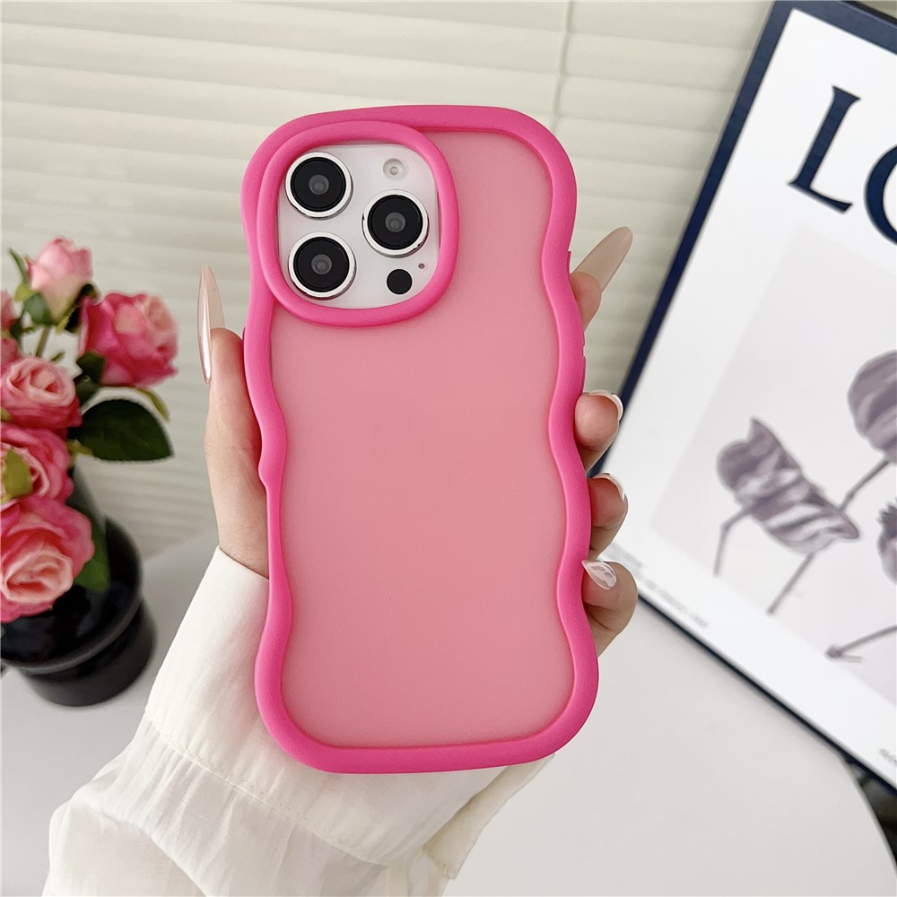 For iPhone 16 Pro Max Case Curly Wave Frame TPU + PC Skin-Touch Translucent Phone Cover - Rose