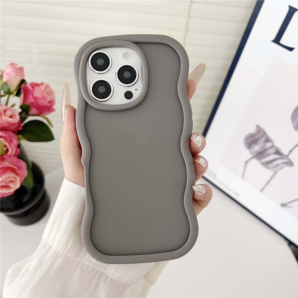 For iPhone 16 Pro Max Case Curly Wave Frame TPU + PC Skin-Touch Translucent Phone Cover - Grey