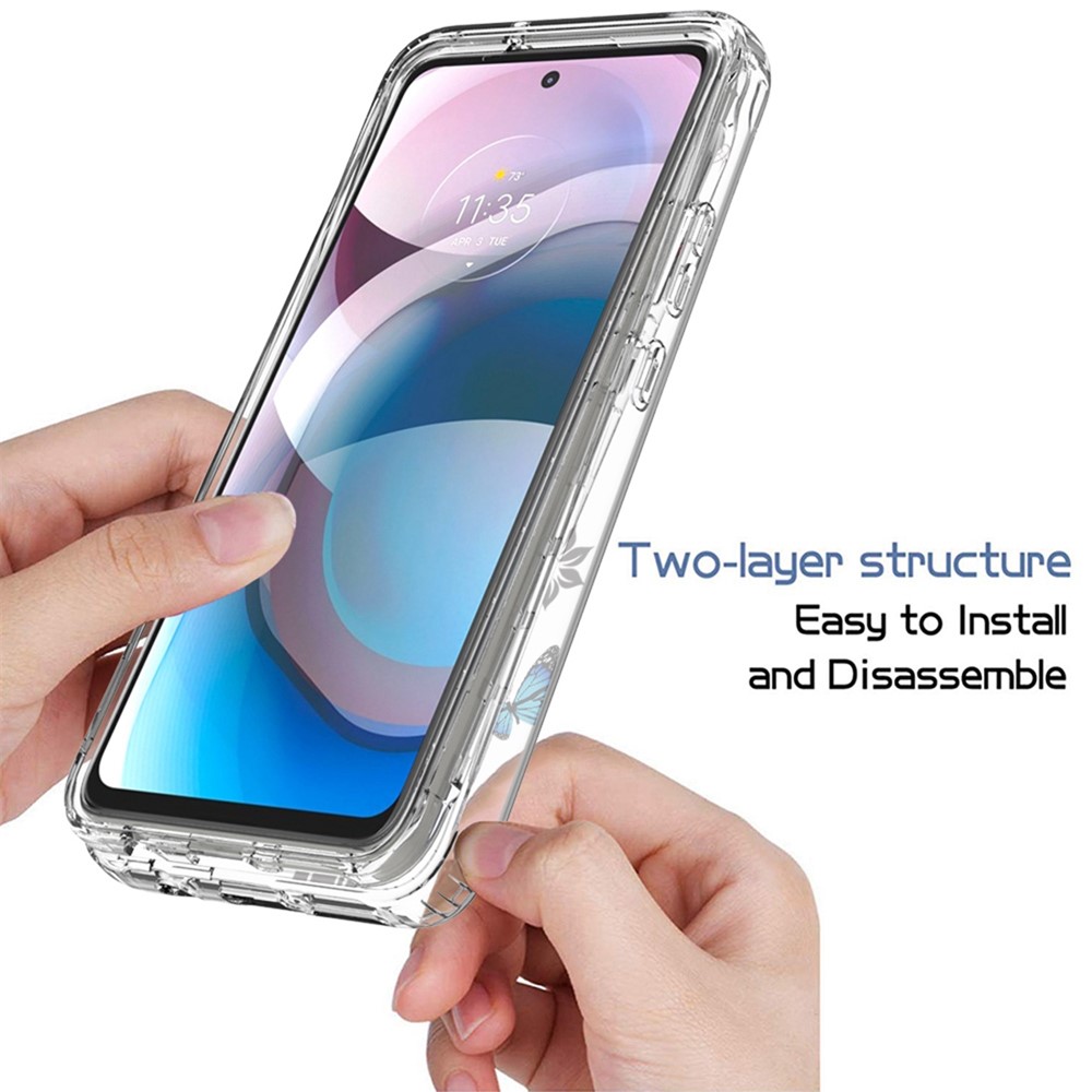For Motorola One 5G Ace 2-in-1 Hybrid PC Frame + TPU Shockproof Cover Pattern Printing Clear Phone Case - Tree and Butterfly-2