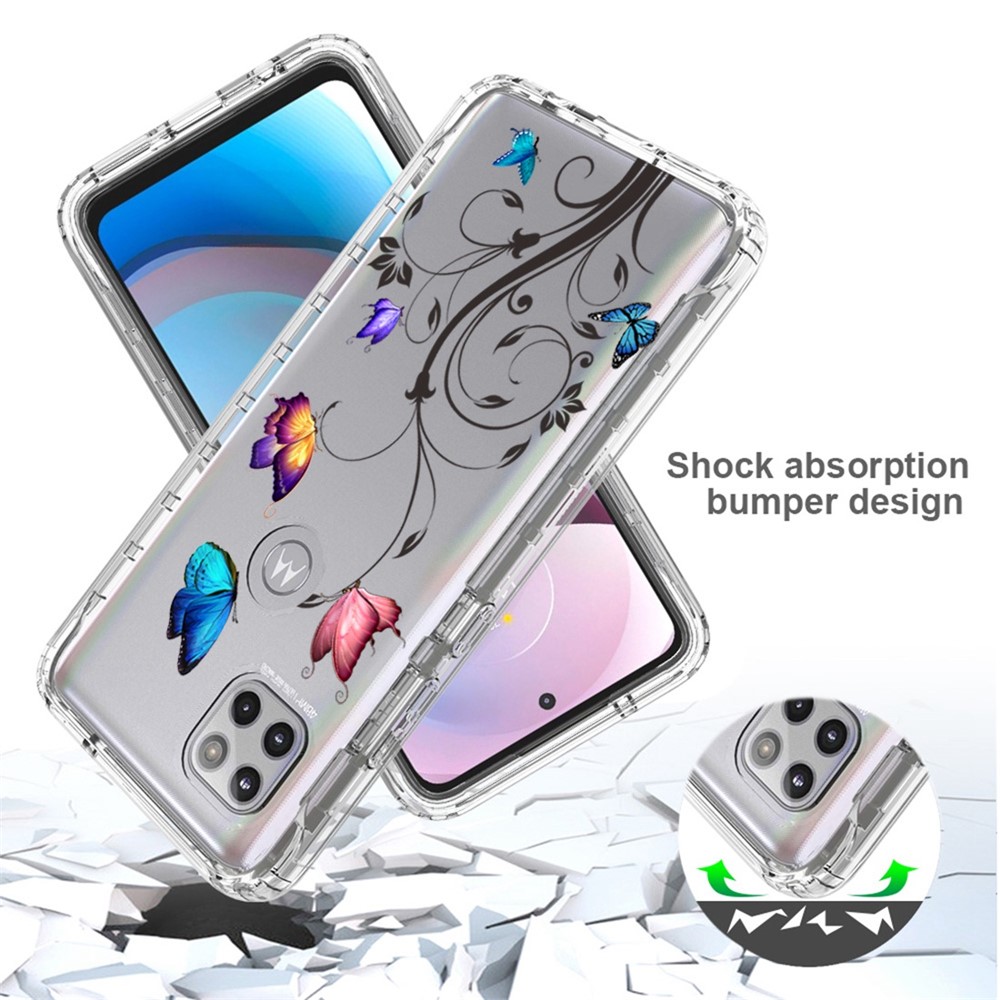 For Motorola One 5G Ace 2-in-1 Hybrid PC Frame + TPU Shockproof Cover Pattern Printing Clear Phone Case - Tree and Butterfly-3