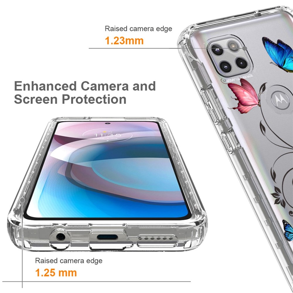 For Motorola One 5G Ace 2-in-1 Hybrid PC Frame + TPU Shockproof Cover Pattern Printing Clear Phone Case - Tree and Butterfly-5