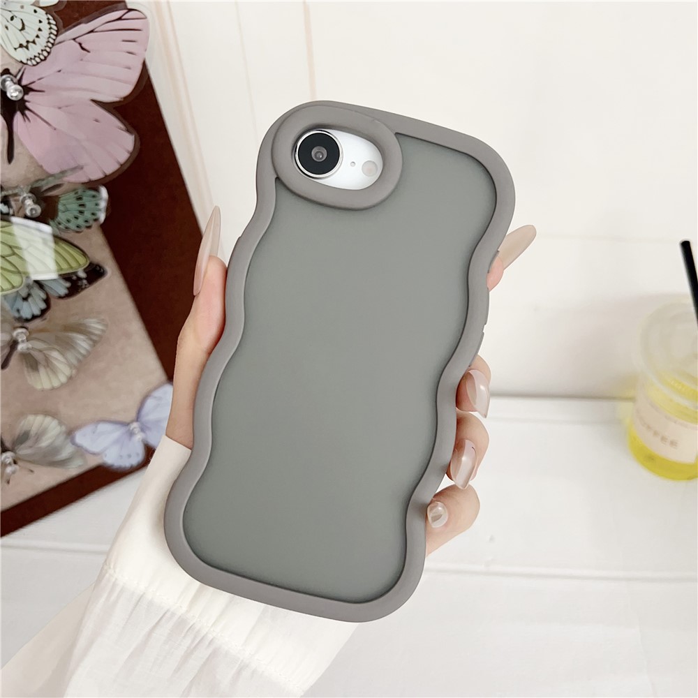 For iPhone 16e Case Curly Wave Frame TPU + PC Skin-Touch Translucent Phone Cover - Grey