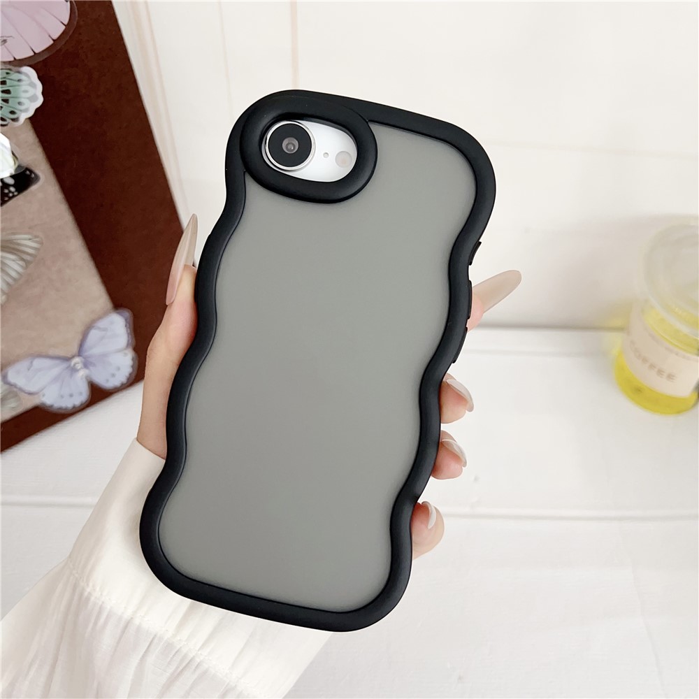 For iPhone 16e Case Curly Wave Frame TPU + PC Skin-Touch Translucent Phone Cover - Black