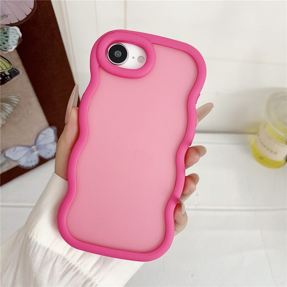 For iPhone 16e Case Curly Wave Frame TPU + PC Skin-Touch Translucent Phone Cover - Rose
