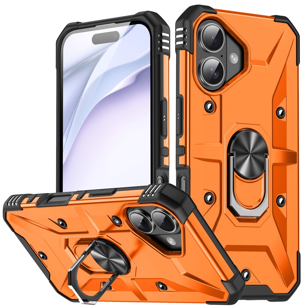 For iPhone 17 Pro Case PC + TPU Anti-Drop Phone Cover with Ring Kickstand - Orange