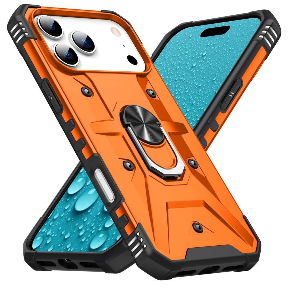 For iPhone 17 Pro Max Case PC + TPU Anti-Drop Phone Cover with Ring Kickstand - Orange