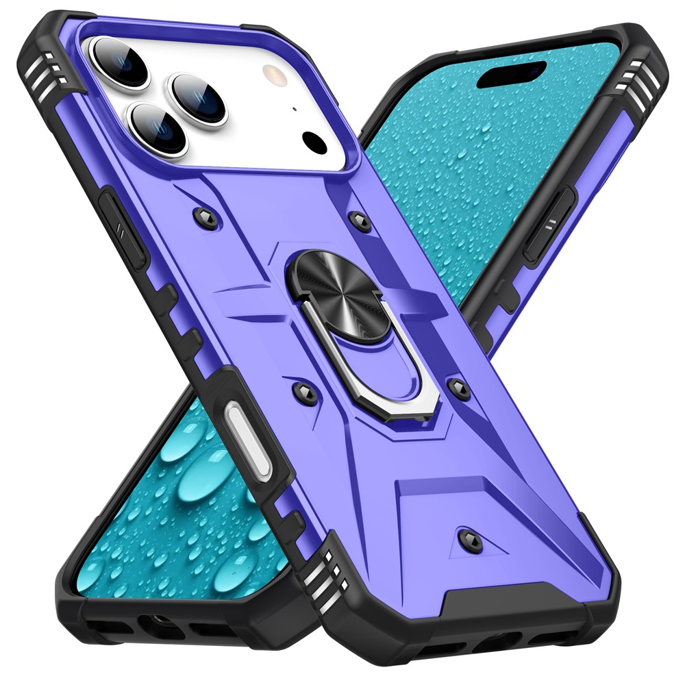 For iPhone 17 Pro Max Case PC + TPU Anti-Drop Phone Cover with Ring Kickstand - Purple