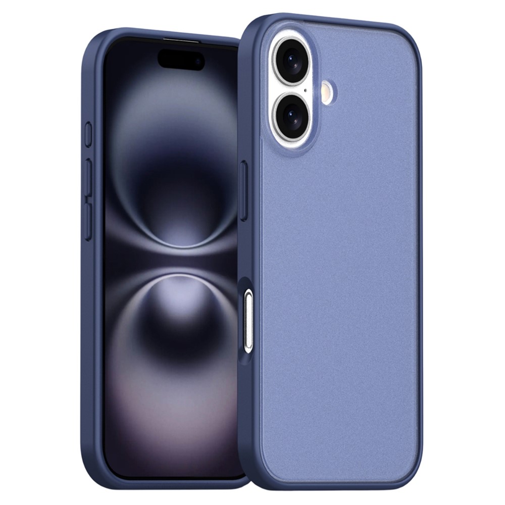 For iPhone 16 Plus Case Skin Feel Frosted PC + TPU Protective Phone Cover - Blue