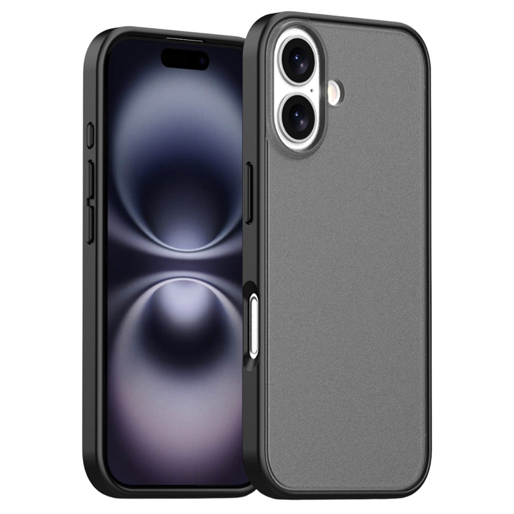 For iPhone 16 Plus Case Skin Feel Frosted PC + TPU Protective Phone Cover - Black