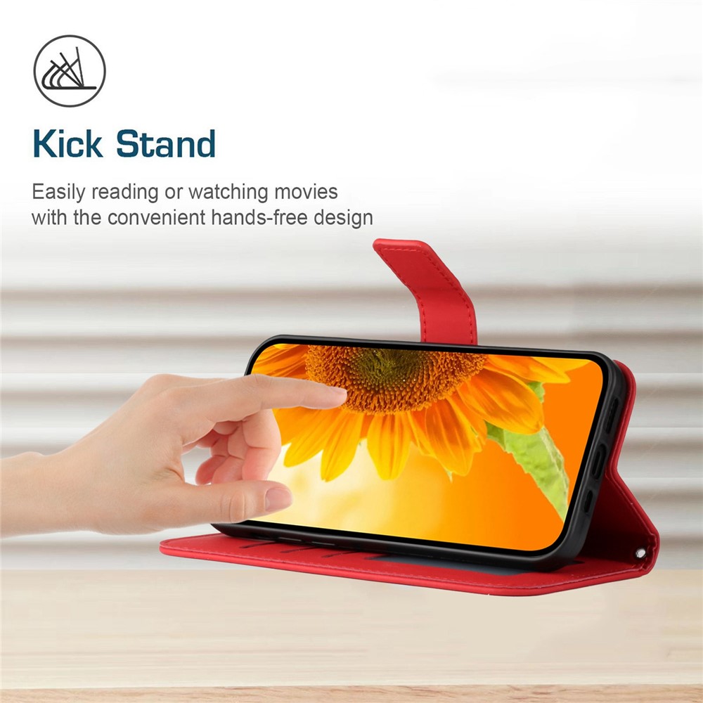 For Sony Xperia 1 IV 5G HT04 Phone Case, Skin-Touch PU Leather Imprinted Sunflower Foldable Stand Wallet Cover with Hand Strap - Red-4