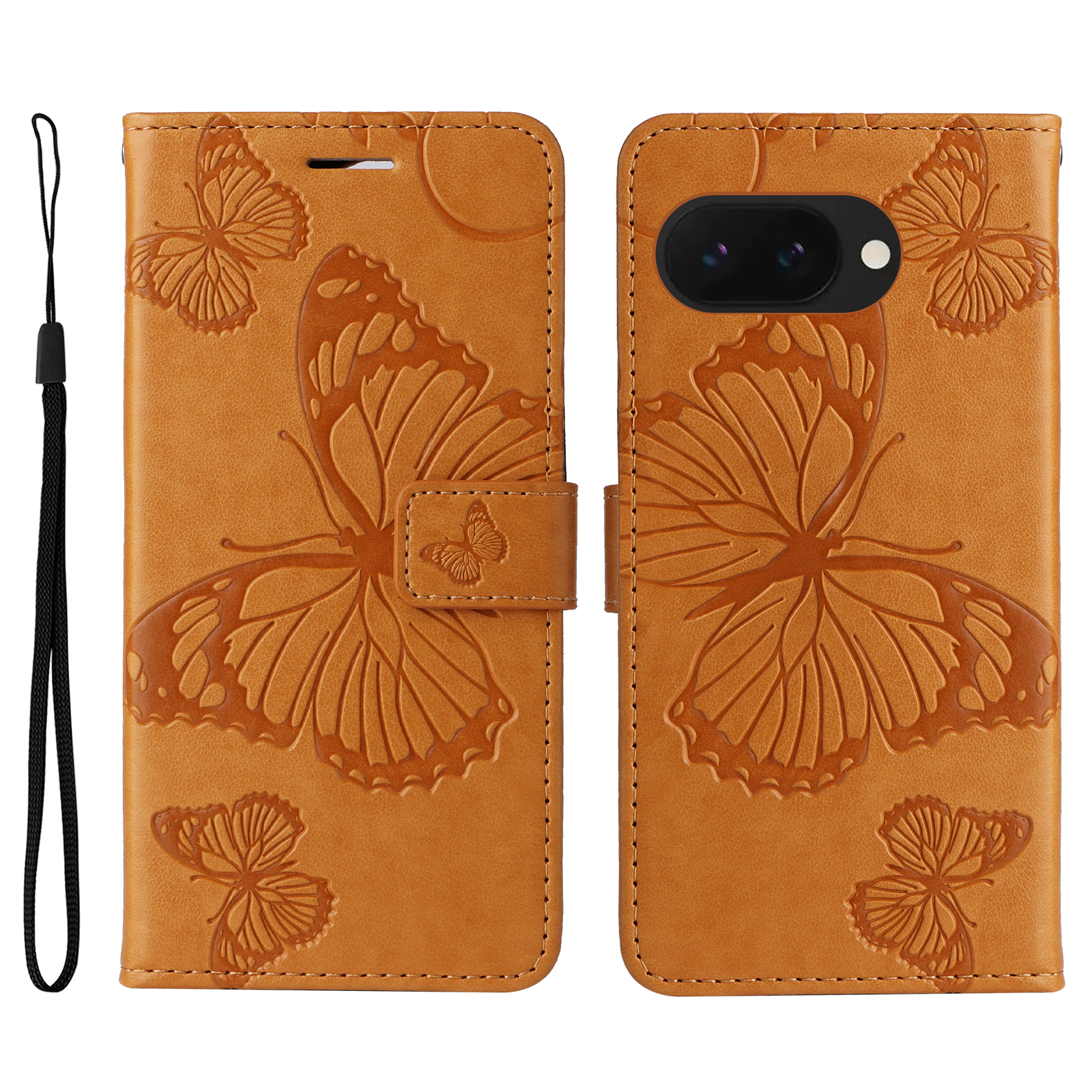 For Google Pixel 9a Wallet Case Floral Butterfly Imprinted Leather Phone Cover Stand - Yellow