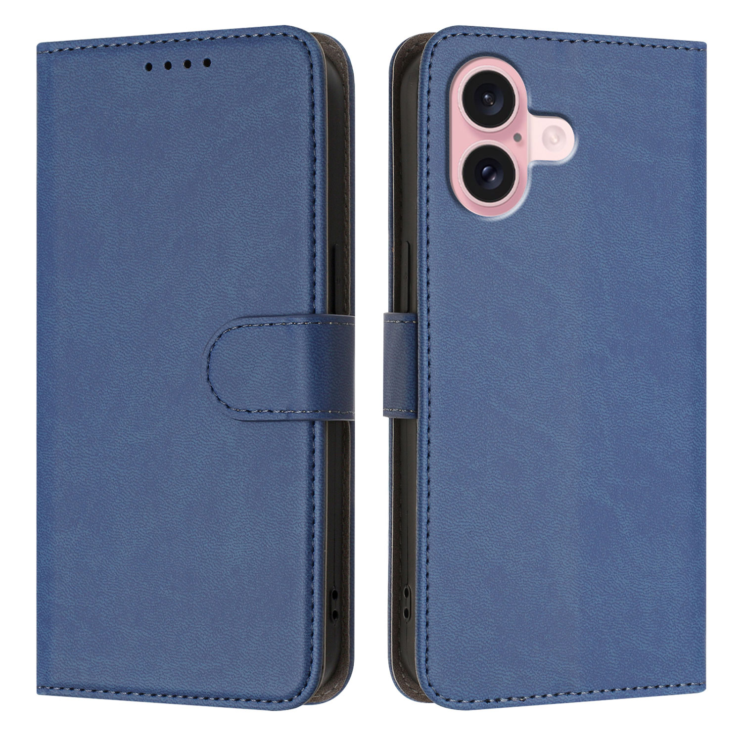 For iPhone 16 Leather Case Solid Color Phone Cover with Wallet - Sapphire