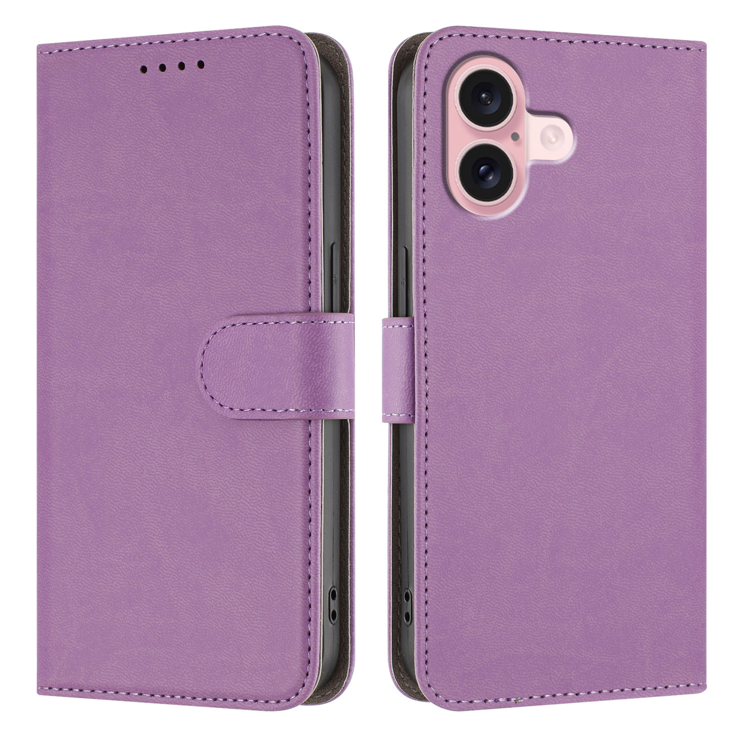 For iPhone 16 Leather Case Solid Color Phone Cover with Wallet - Light Purple