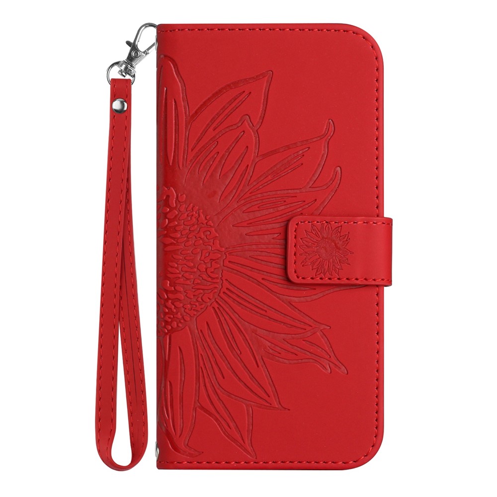 For Xiaomi Redmi Note 11 4G (Qualcomm) / Note 11S 4G HT04 Phone Case, Magnetic Clasp Skin-Touch PU Leather Imprinted Sunflower Stand Wallet Cover with Hand Strap - Red-2