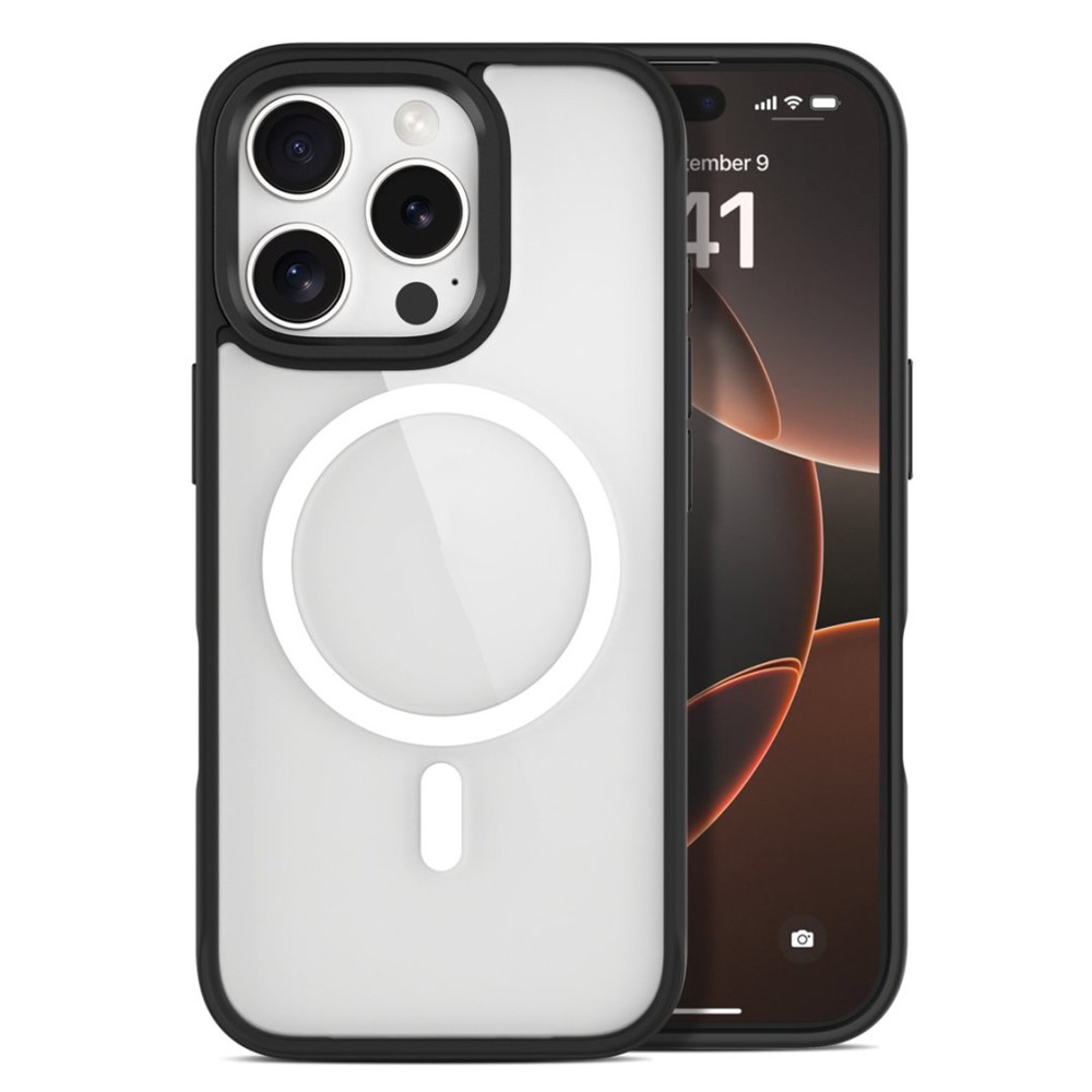 For iPhone 16 Pro Max Clear Phone Case Compatible with MagSafe PC TPU Back Cover (Phone Case Only) - Black