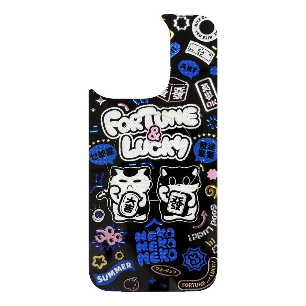For iPhone 16 Pro Max Magnetic Back Plates Pattern Printed Quick Change Backplate (Backplate Only) - Blue Lucky Cat
