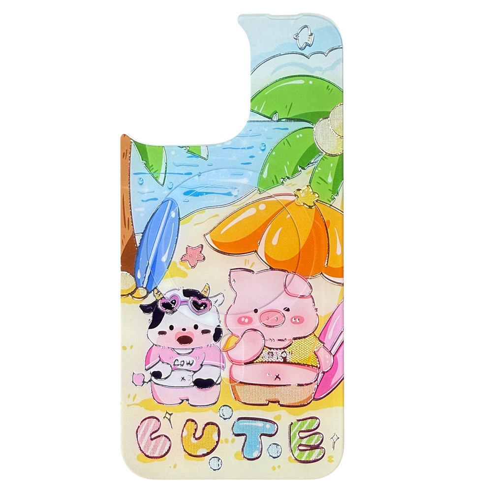 For iPhone 16 Pro Max Magnetic Back Plates Pattern Printed Quick Change Backplate (Backplate Only) - Cream Piggy