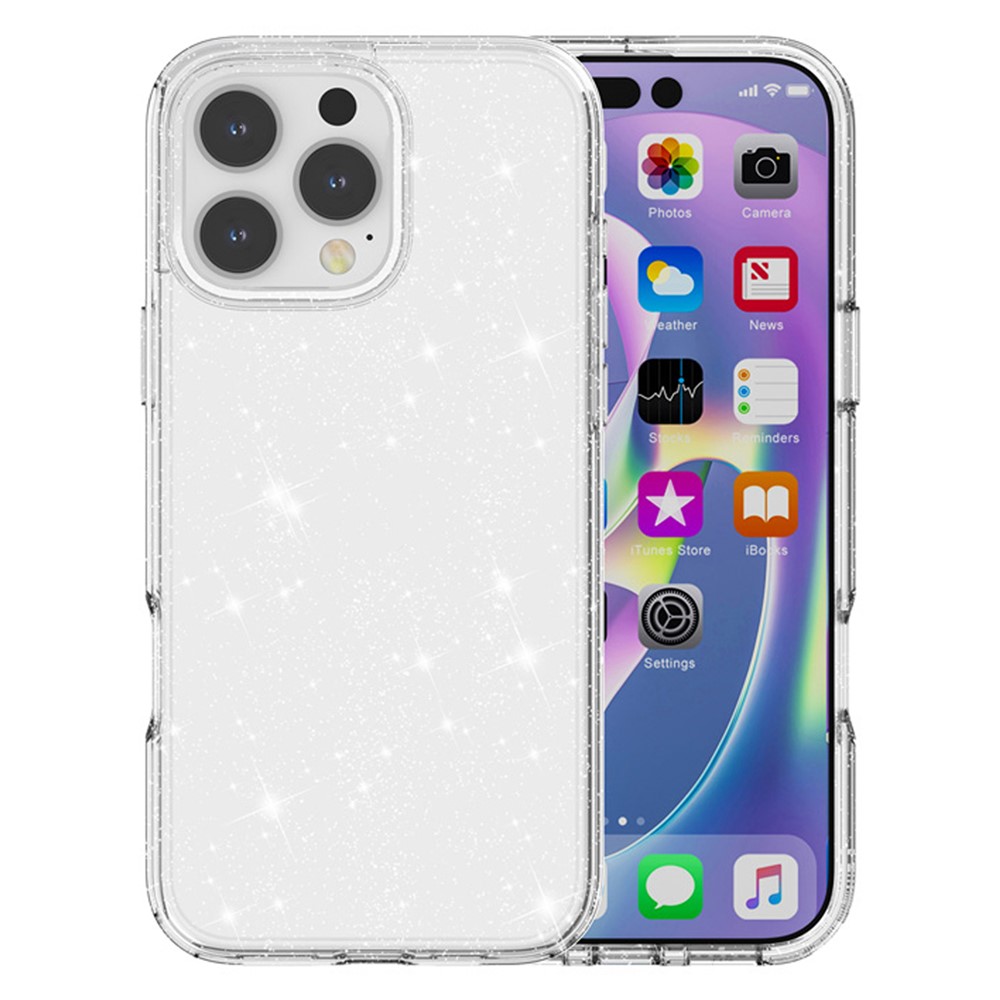 AMORUS For iPhone 16 Pro Max Case Soft TPU Hard PC Back Shockproof Phone Cover - Glitter White
