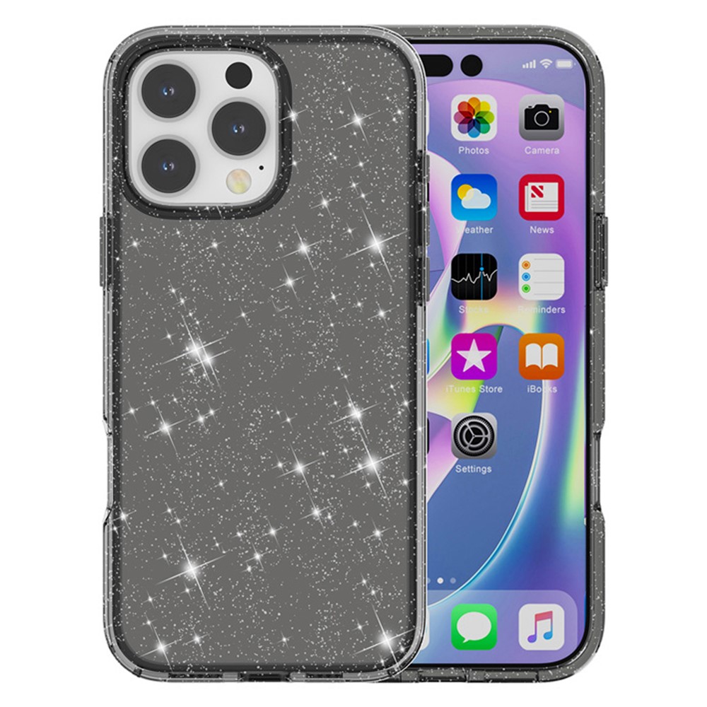 AMORUS For iPhone 16 Pro Max Case Soft TPU Hard PC Back Shockproof Phone Cover - Glitter Black