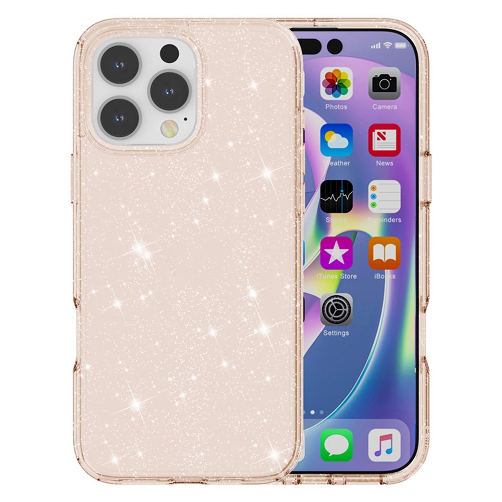 AMORUS For iPhone 16 Pro Case Soft TPU Hard PC Back Shockproof Phone Cover - Glitter Gold