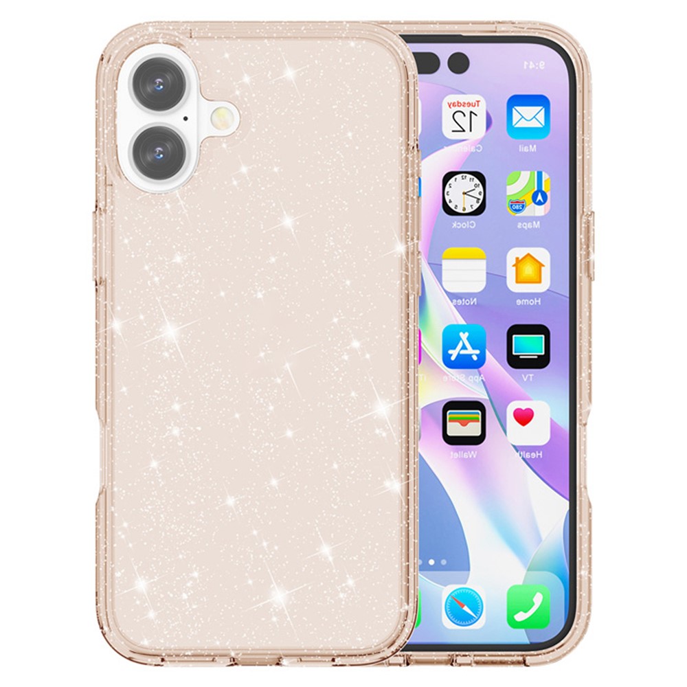 AMORUS For iPhone 16 Case Soft TPU Hard PC Back Shockproof Phone Cover - Glitter Gold