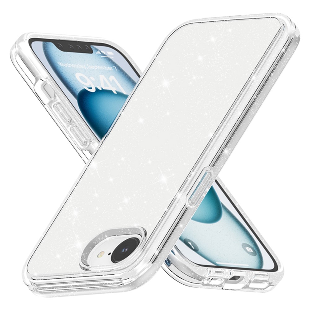AMORUS For iPhone 16e Case Soft TPU Hard PC Back Shockproof Phone Cover - Glitter White