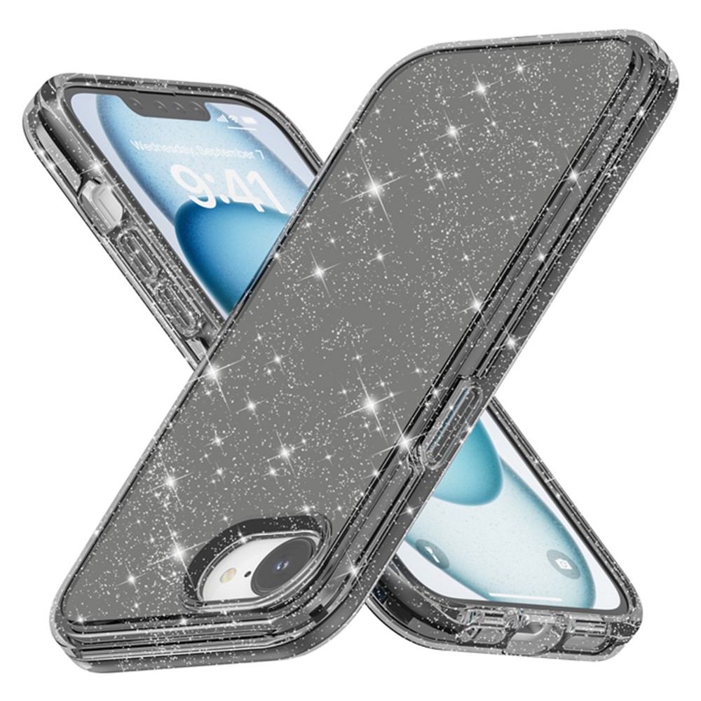 AMORUS For iPhone 16e Case Soft TPU Hard PC Back Shockproof Phone Cover - Glitter Black