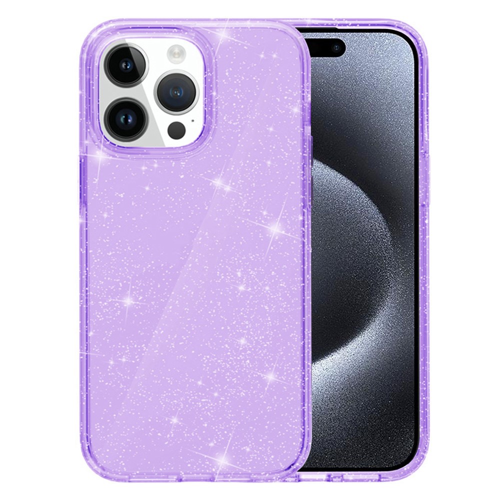 AMORUS For iPhone 15 Pro Max Case Soft TPU Hard PC Back Shockproof Phone Cover - Glitter Purple