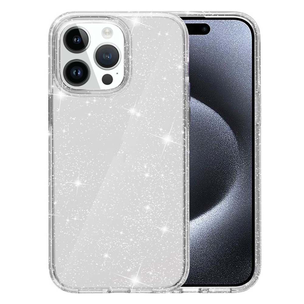 AMORUS For iPhone 15 Pro Max Case Soft TPU Hard PC Back Shockproof Phone Cover - Glitter White