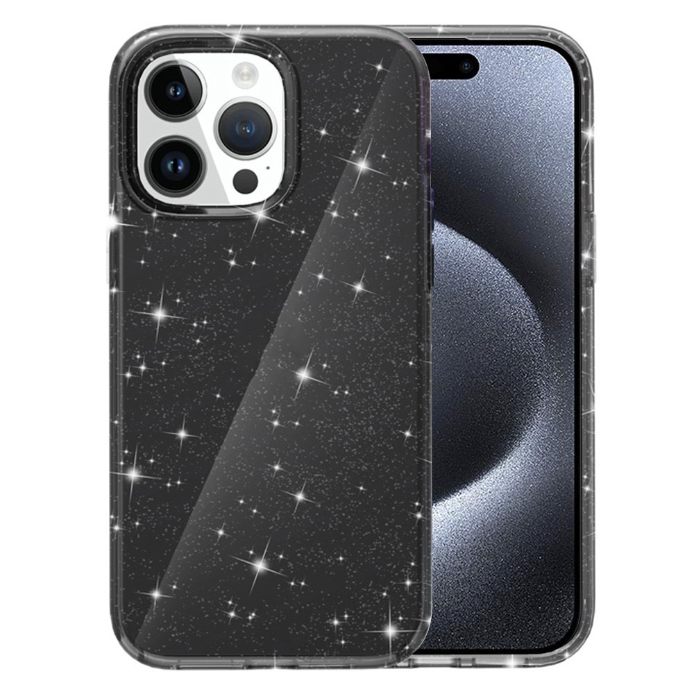 AMORUS For iPhone 15 Pro Max Case Soft TPU Hard PC Back Shockproof Phone Cover - Glitter Black