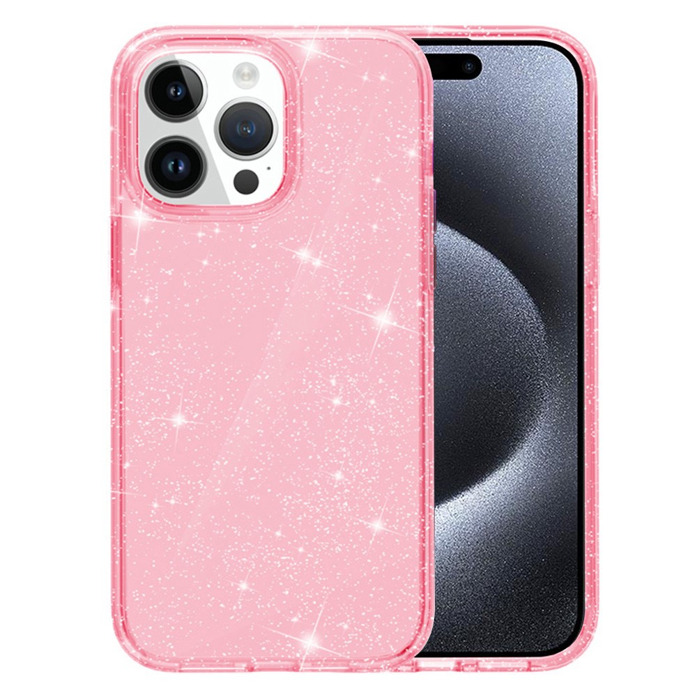 AMORUS For iPhone 15 Pro Max Case Soft TPU Hard PC Back Shockproof Phone Cover - Glitter Pink