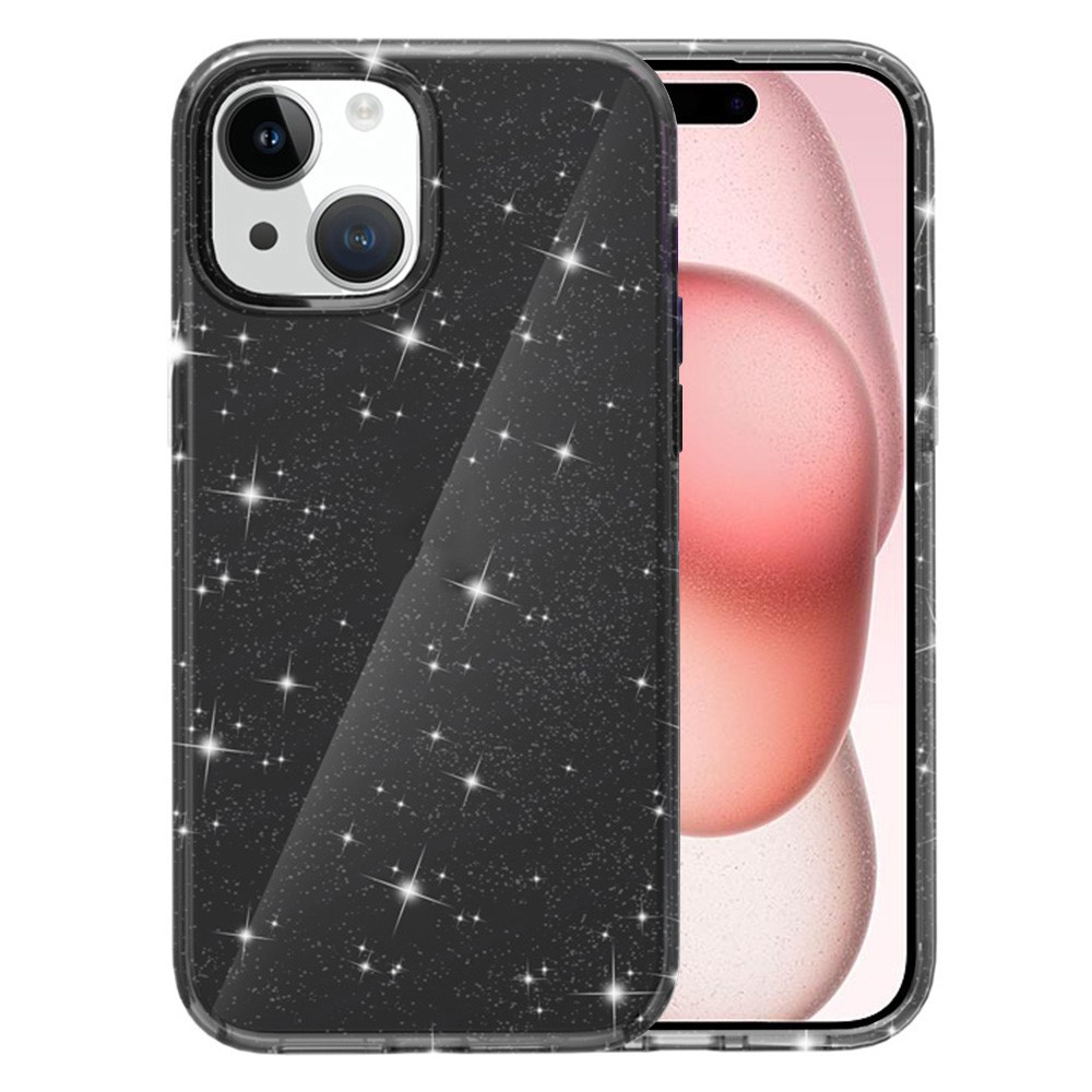 AMORUS For iPhone 15 Case Soft TPU Hard PC Back Shockproof Phone Cover - Glitter Black
