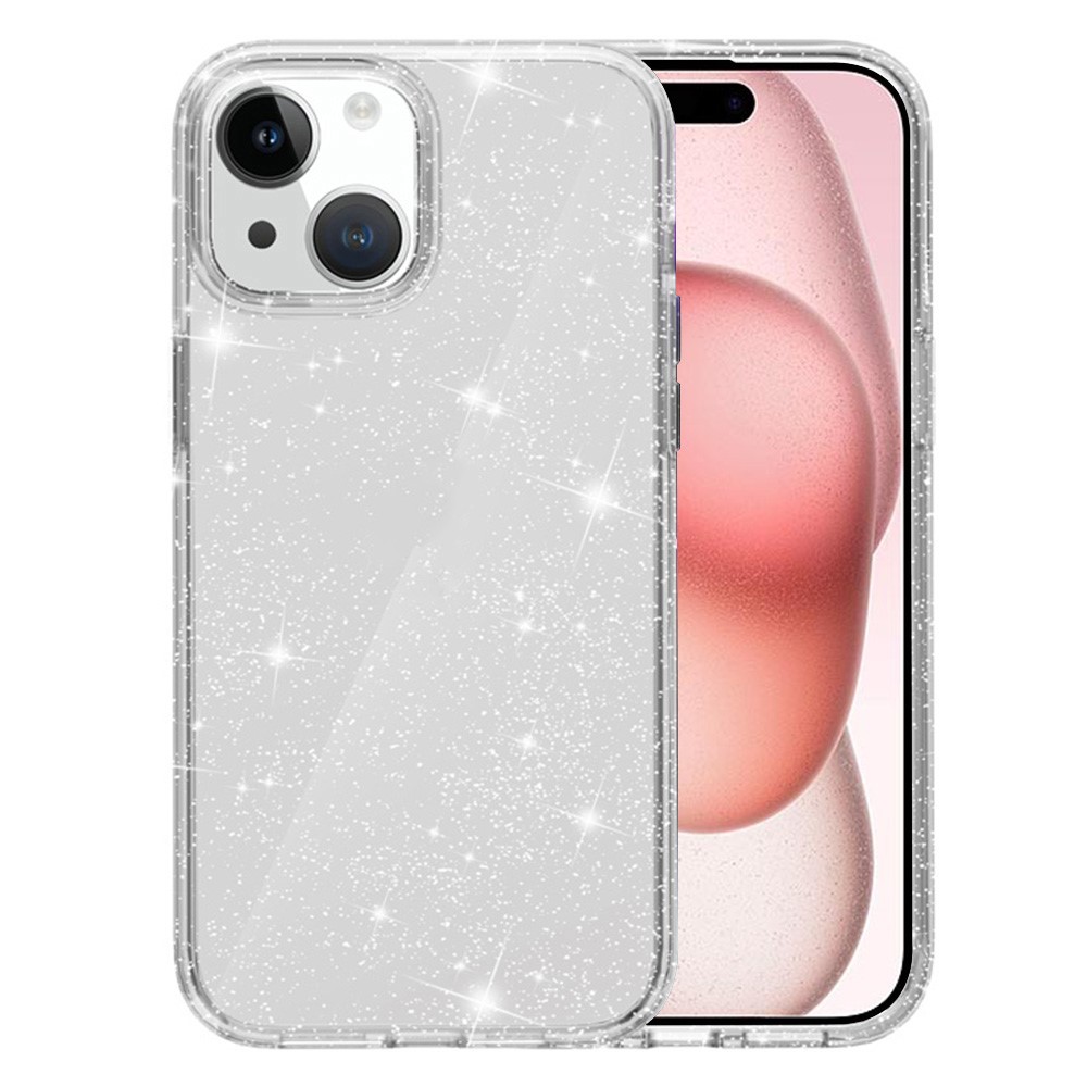 AMORUS For iPhone 15 Case Soft TPU Hard PC Back Shockproof Phone Cover - Glitter White