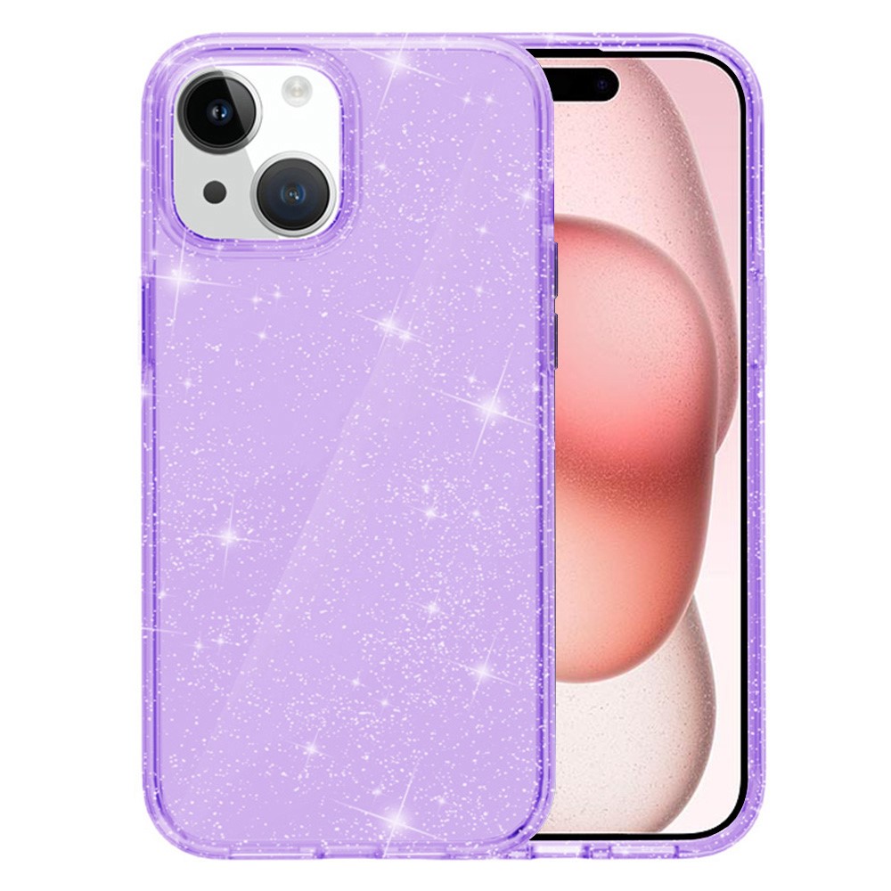 AMORUS For iPhone 15 Case Soft TPU Hard PC Back Shockproof Phone Cover - Glitter Purple