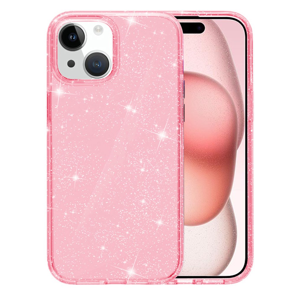 AMORUS For iPhone 15 Case Soft TPU Hard PC Back Shockproof Phone Cover - Glitter Pink