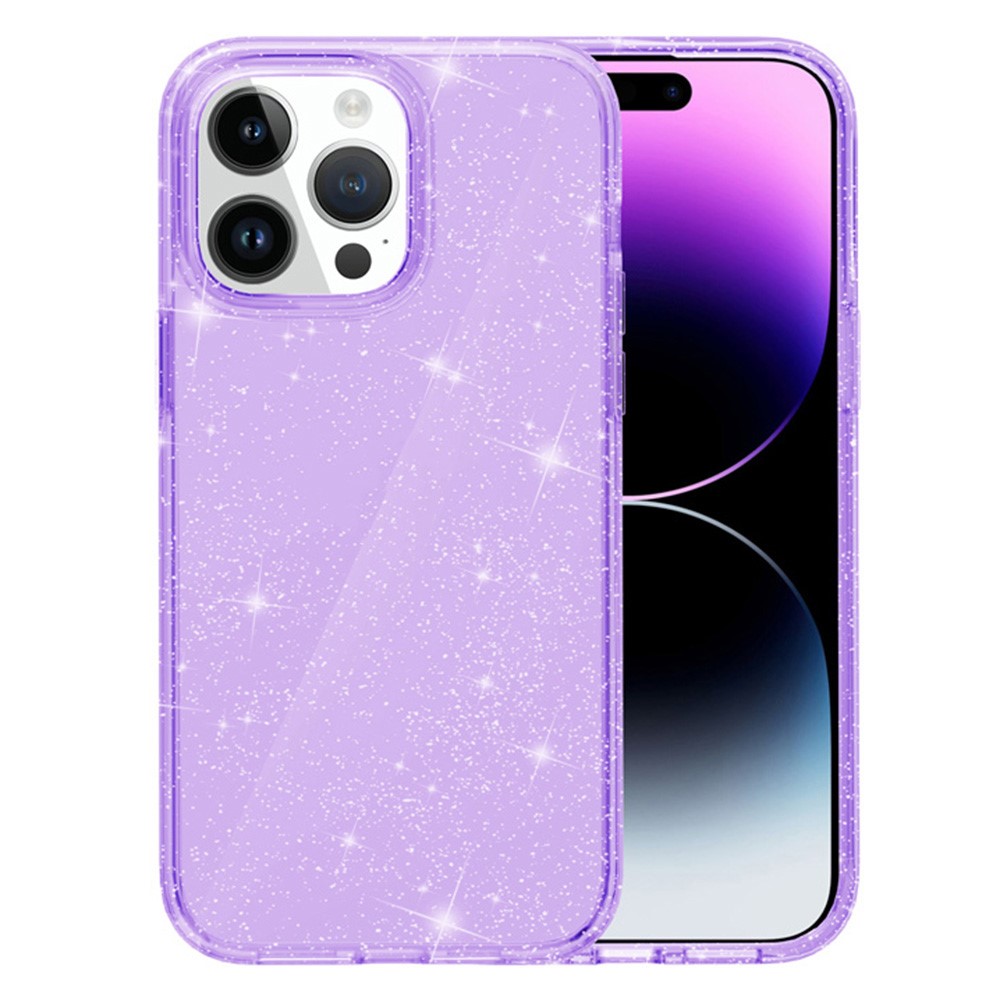 AMORUS For iPhone 14 Pro Max Case Soft TPU Hard PC Back Shockproof Phone Cover - Glitter Purple