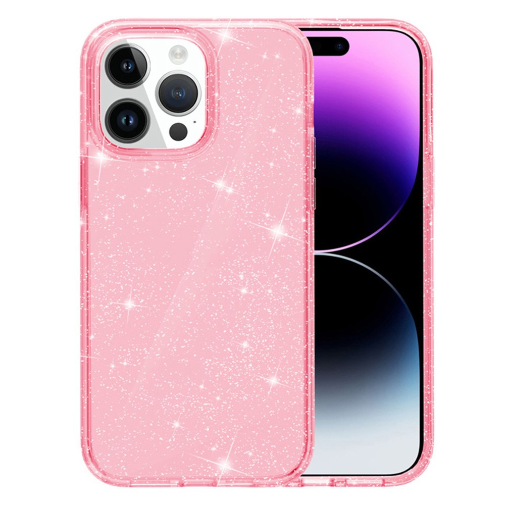 AMORUS For iPhone 14 Pro Max Case Soft TPU Hard PC Back Shockproof Phone Cover - Glitter Pink