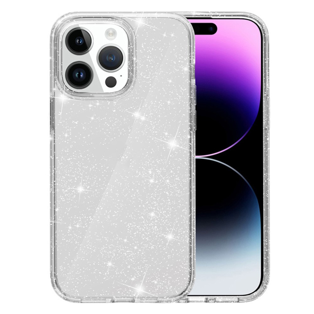 AMORUS For iPhone 14 Pro Case Soft TPU Hard PC Back Shockproof Phone Cover - Glitter White