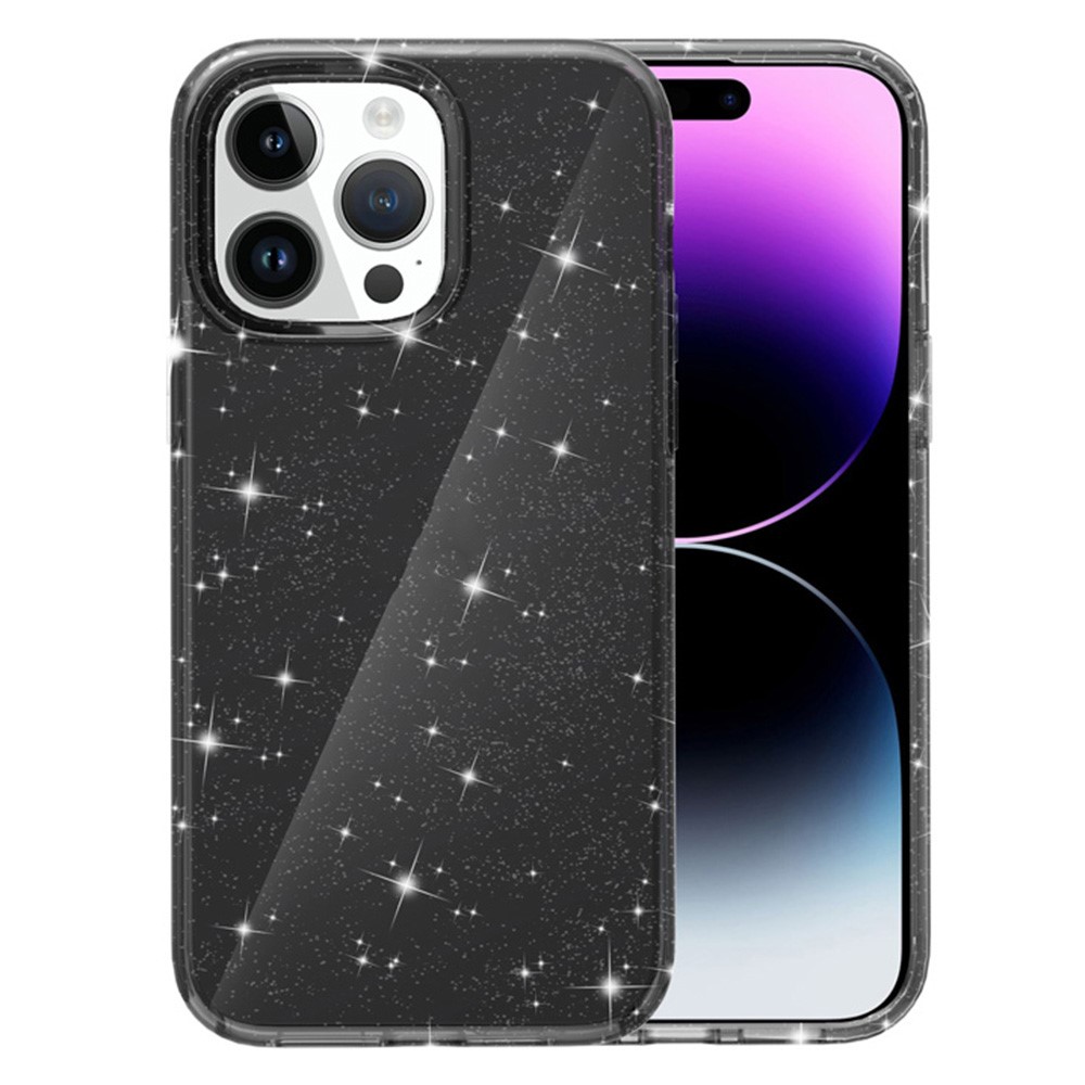 AMORUS For iPhone 14 Pro Case Soft TPU Hard PC Back Shockproof Phone Cover - Glitter Black
