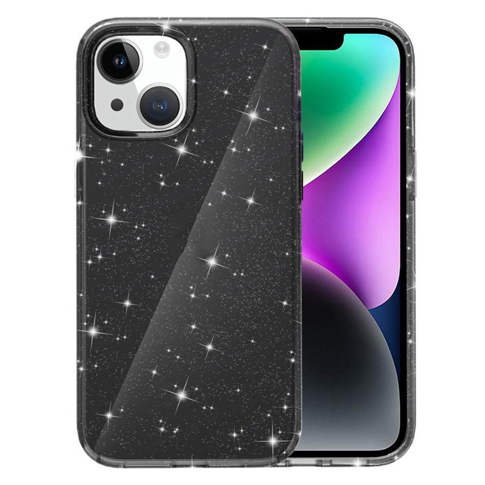 AMORUS For iPhone 15 Plus / 14 Plus Case Soft TPU Hard PC Back Shockproof Phone Cover - Glitter Black