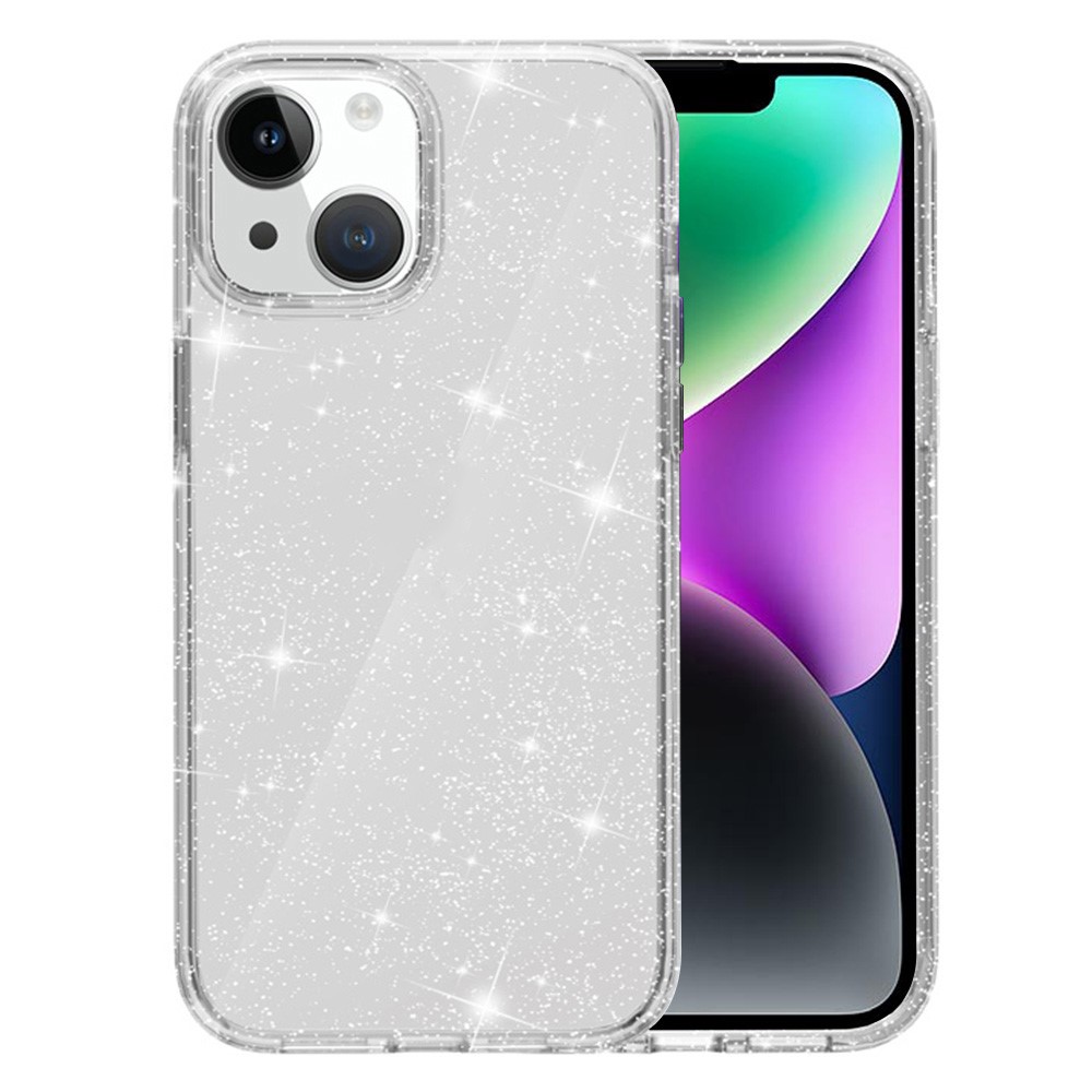 AMORUS For iPhone 15 Plus / 14 Plus Case Soft TPU Hard PC Back Shockproof Phone Cover - Glitter White