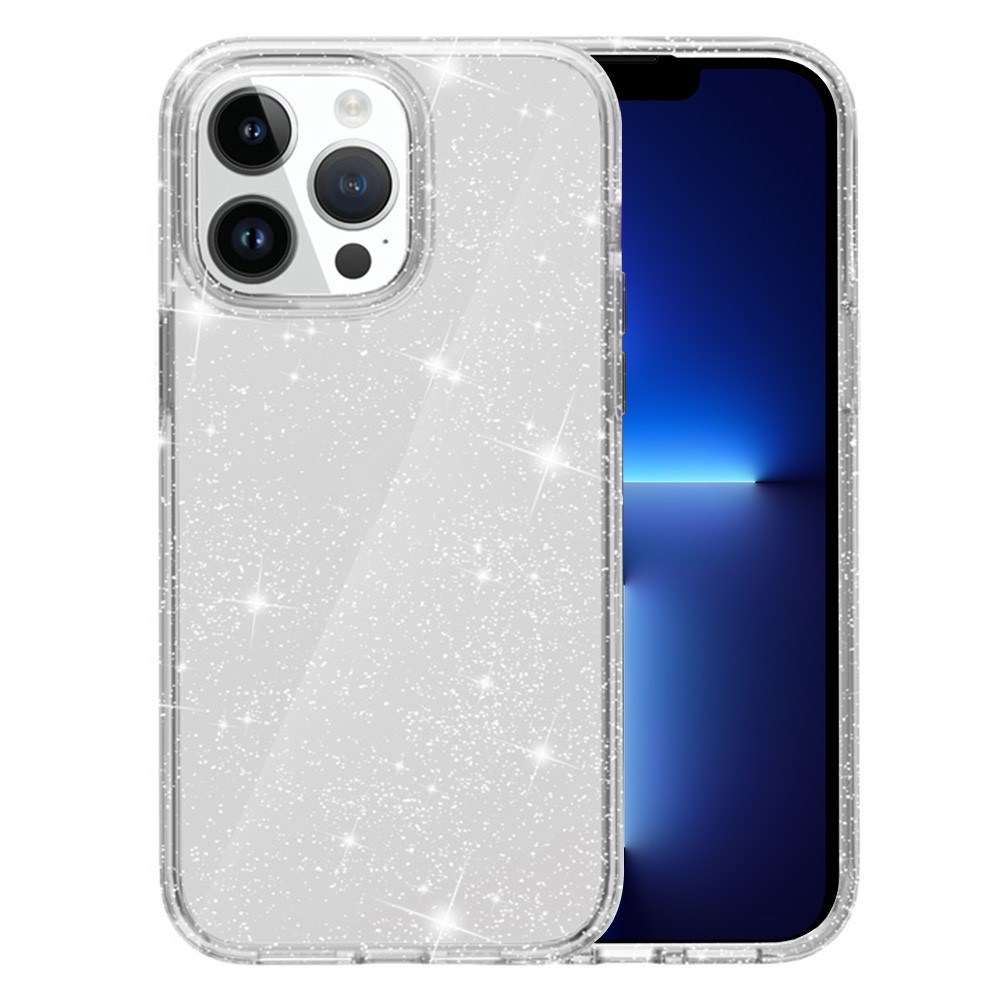 AMORUS For iPhone 13 Pro Case Soft TPU Hard PC Back Shockproof Phone Cover - Glitter White