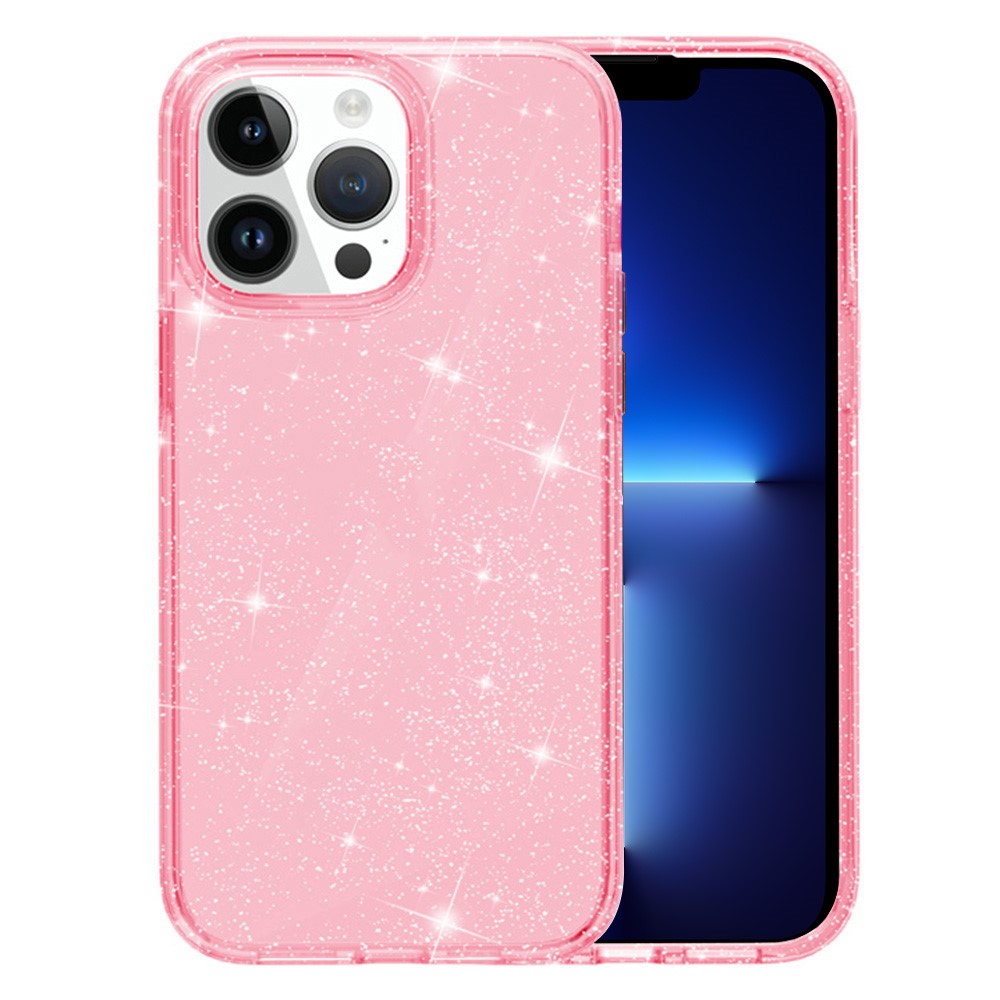 AMORUS For iPhone 13 Pro Case Soft TPU Hard PC Back Shockproof Phone Cover - Glitter Pink