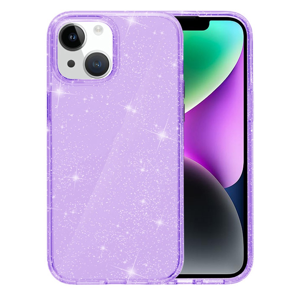 AMORUS For iPhone 14 / 13 Case Soft TPU Hard PC Back Shockproof Phone Cover - Glitter Purple