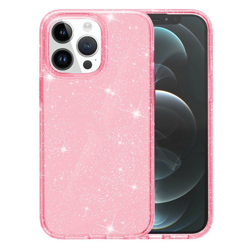 AMORUS For iPhone 12 Pro / 12 Case Soft TPU Hard PC Back Shockproof Phone Cover - Glitter Pink