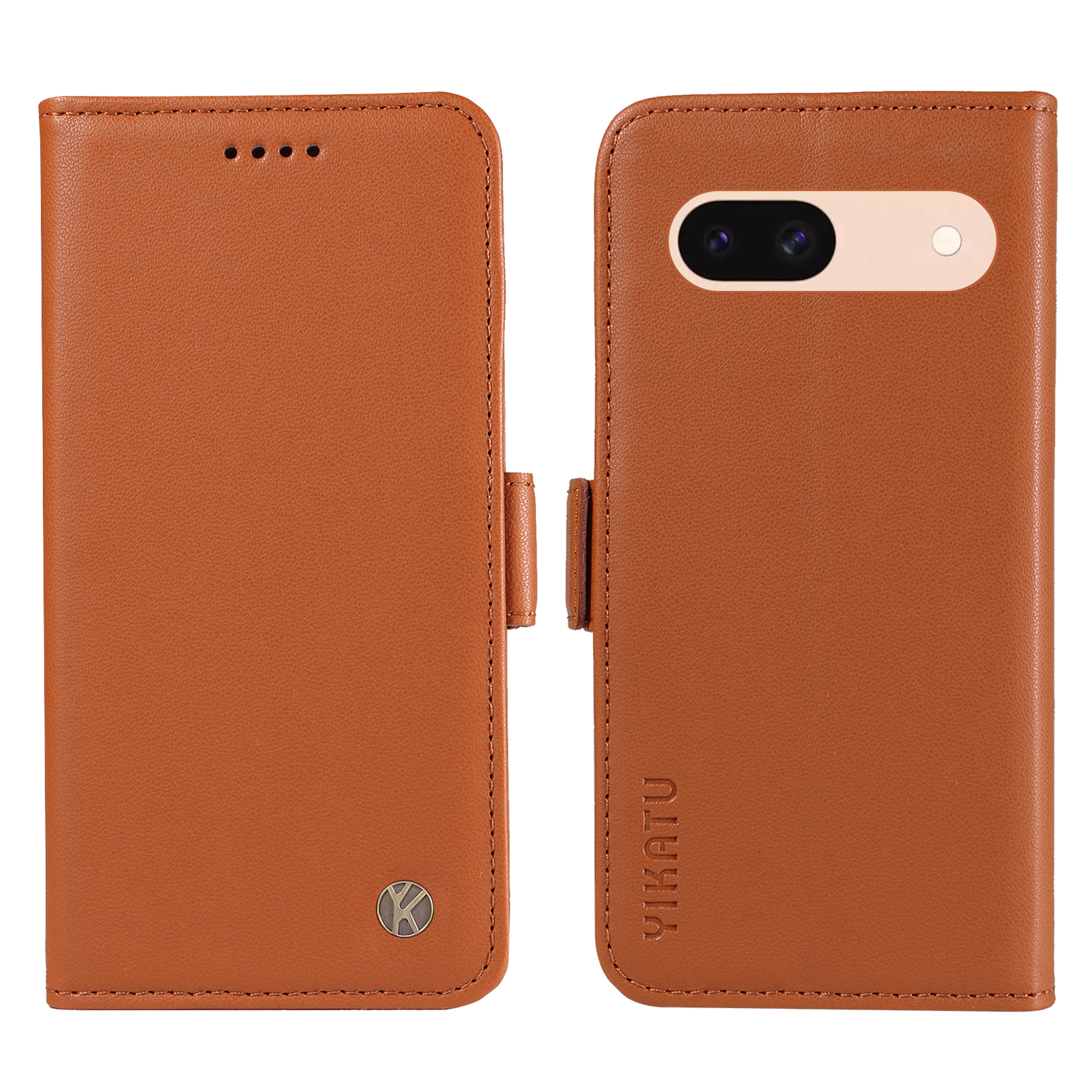 For Google Pixel 8a Wallet Phone Case YIKATU YK-003 Leather Stand Cover - Brown
