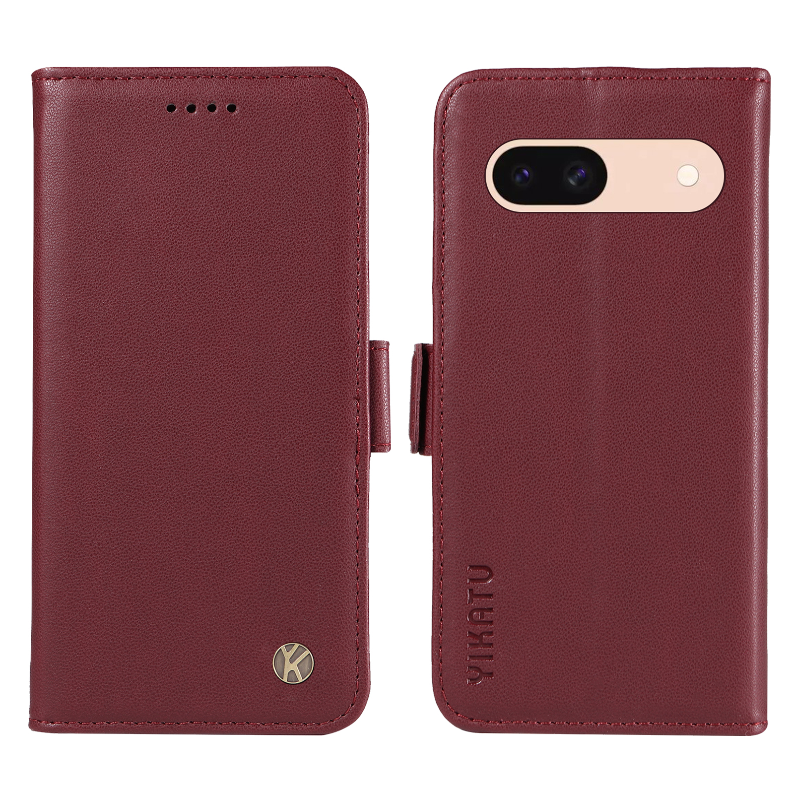 For Google Pixel 8a Wallet Phone Case YIKATU YK-003 Leather Stand Cover - Wine Red